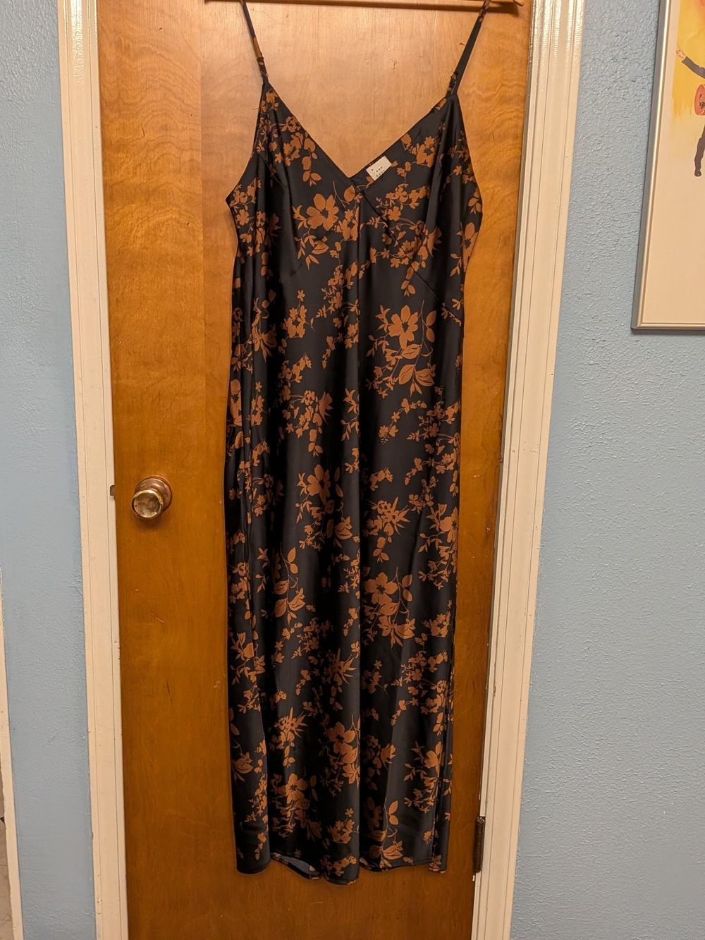 Black Slip Maxi Dress with Brown Floral Print